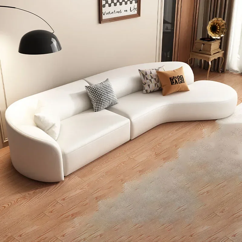 

Italian Minimalist White Living Room Sofa Leather Waterproof Living Room Sofa Sponge Reception Furniture