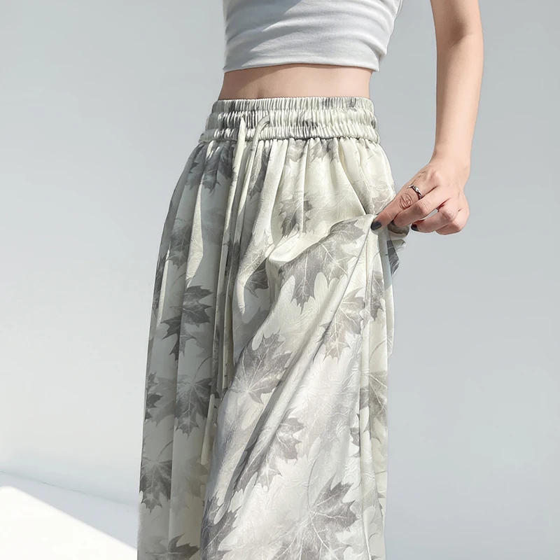 

satin tie dyed ice silk wide leg pants for women in summer, high waisted and slimming, loose and hanging, floor length pants