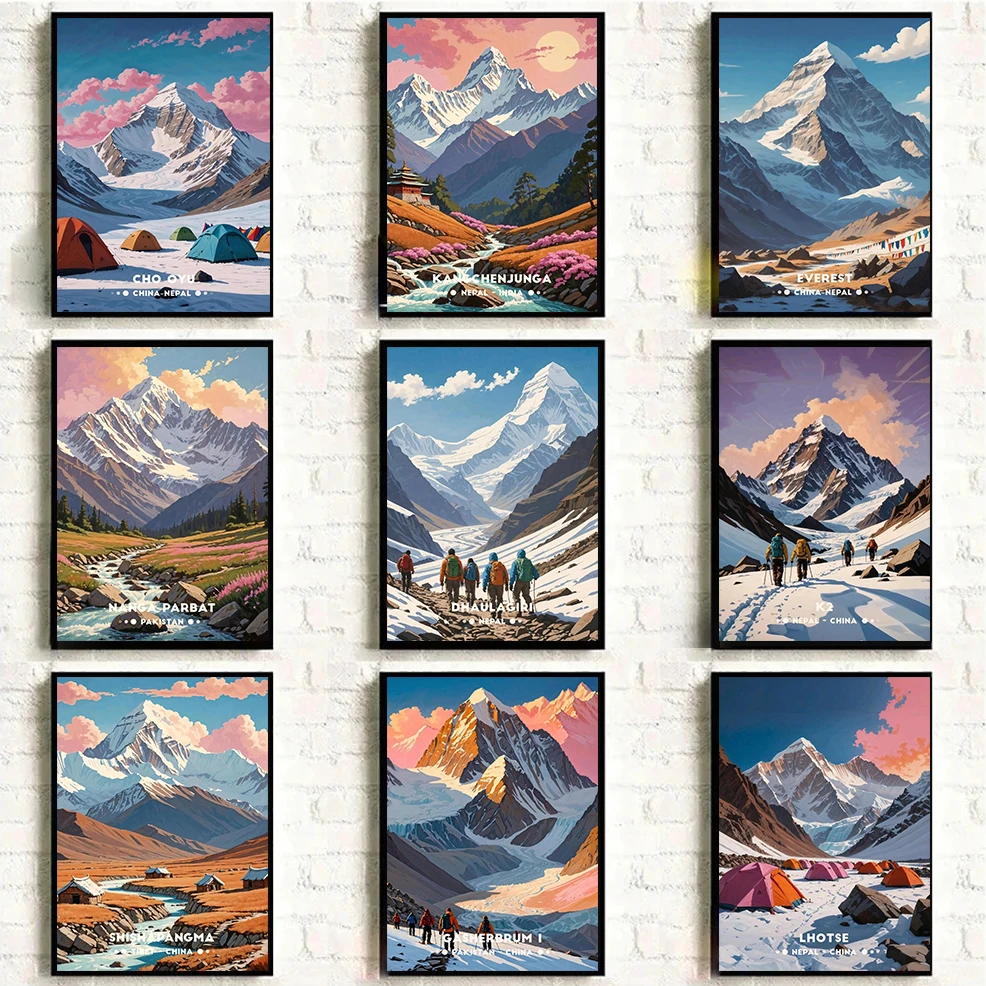 Póster clásico famoso Lhotse Makalu de pico ancho, impresionante póster artístico de montaña, lienzo impreso, pintura, imagen artística de pared, decoración del hogar