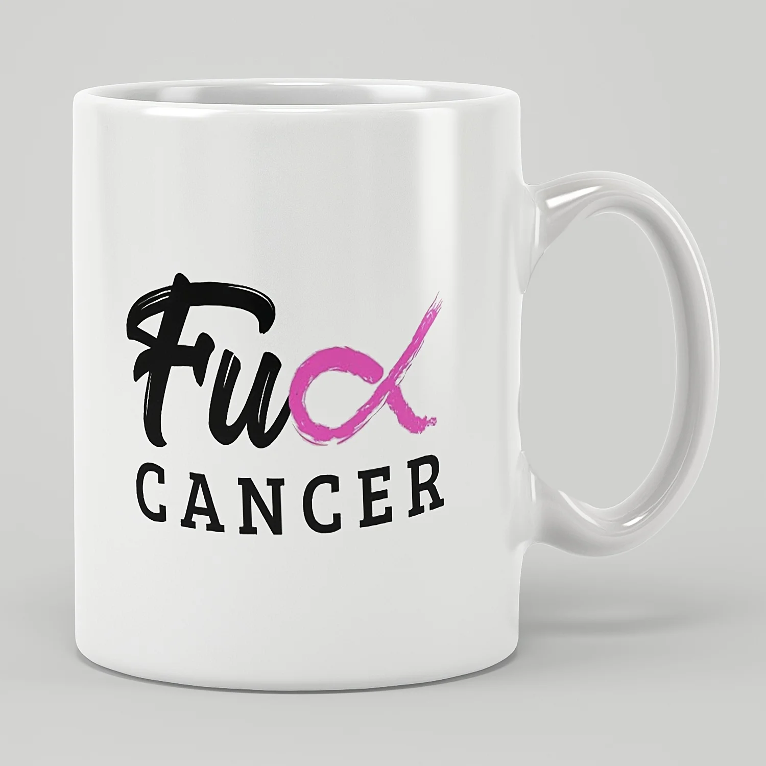 1pc Cancer Pink Ribbon Ceramic Coffee Mug Motivational Inspirational Uplifting Funny Gift for Breast Cancer Survivor