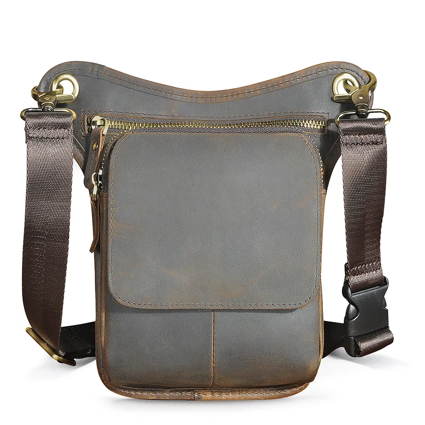 Hot Sale Crazy Horse Real Leather vintage Small Belt Messenger Bag Fanny Waist Belt Pack For Men Women Drop Thigh Leg Bag 211-1