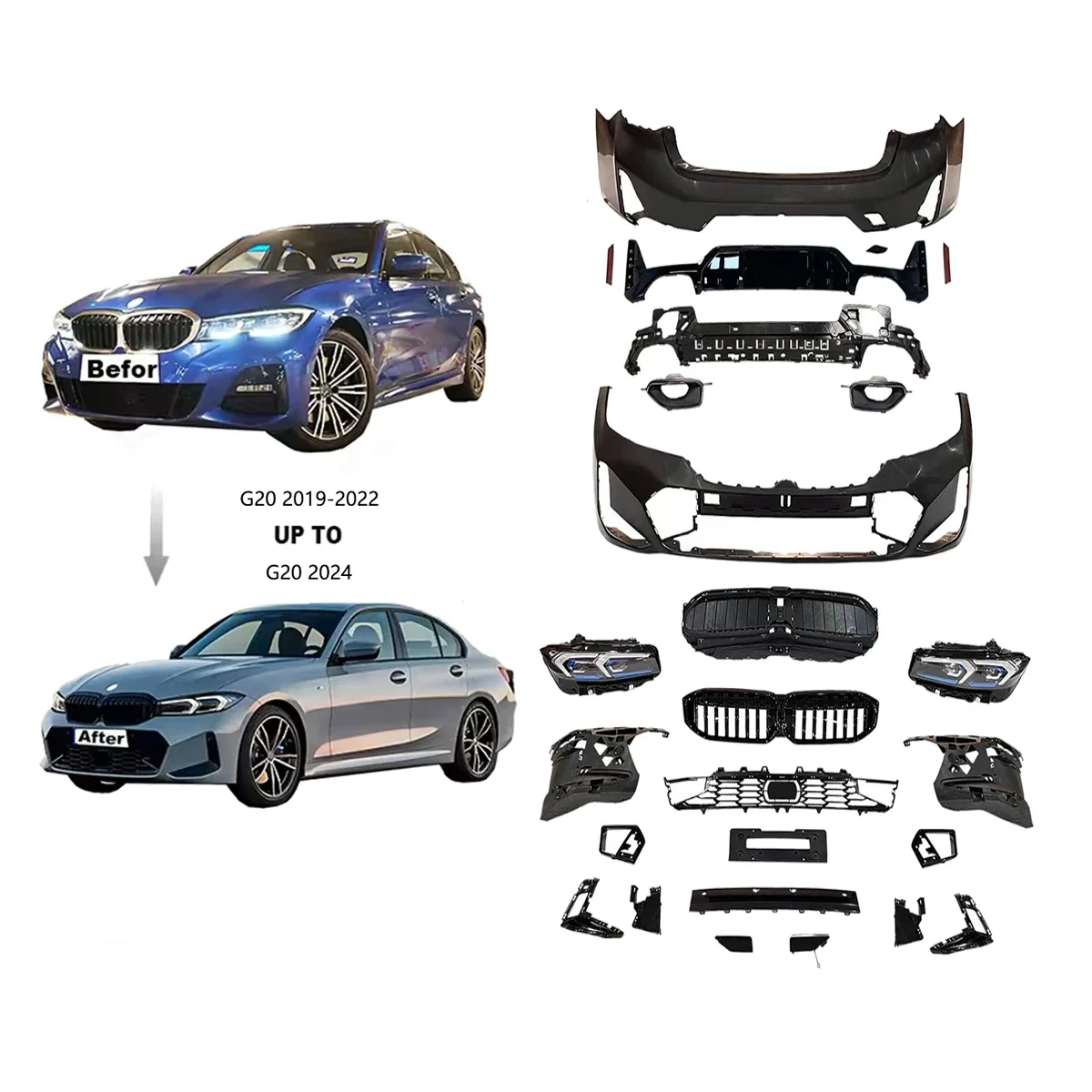 

High Quality Body Kit with Grill Bumpers for BMW 3 SERIES G20 2019-2022 Modified To 2024 LCI.