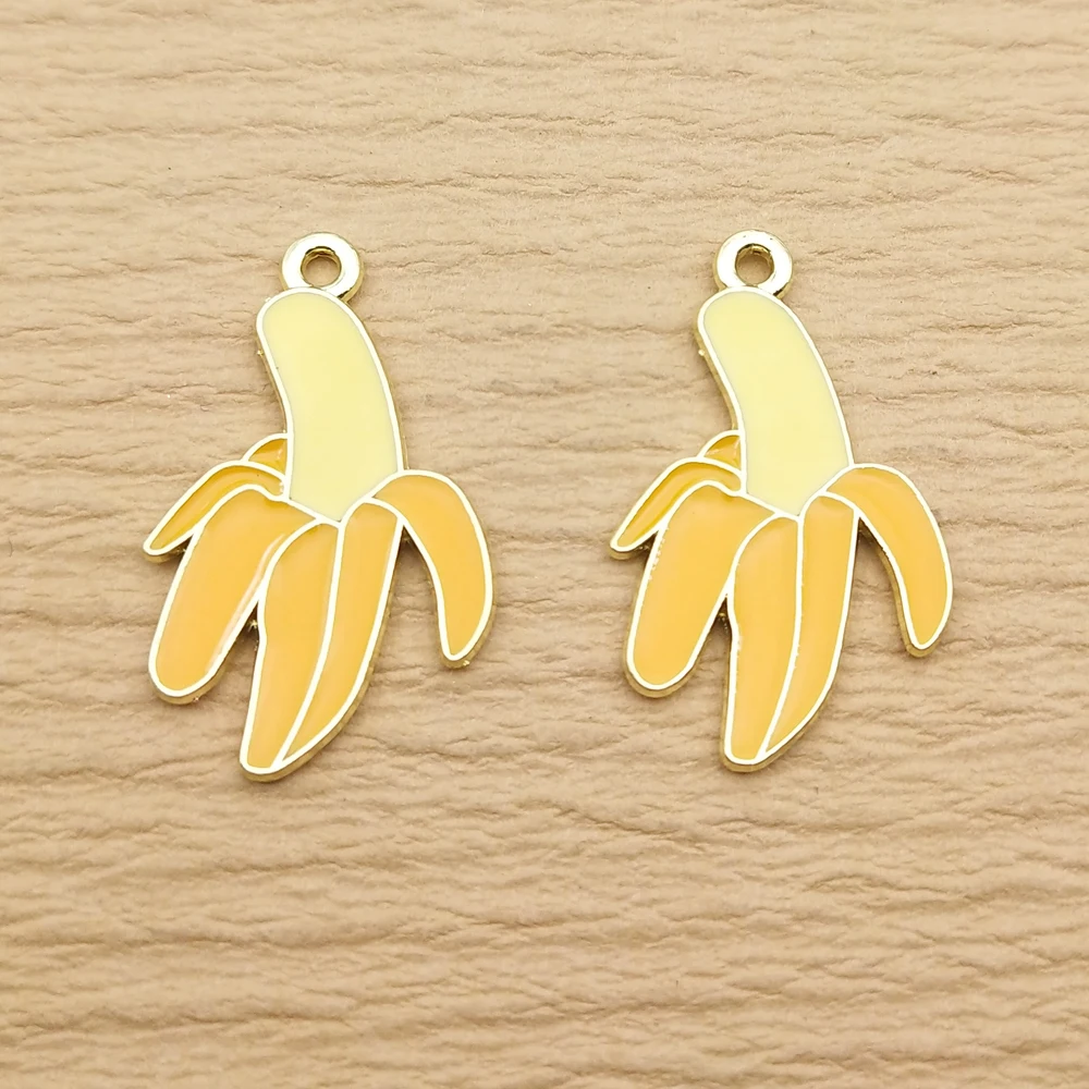 10 Uds. De dijes de plátano para fabricación de joyas, collar esmaltado, pendiente, pulsera, colgante, suministros para manualidades Diy, aleación de Metal chapado en oro