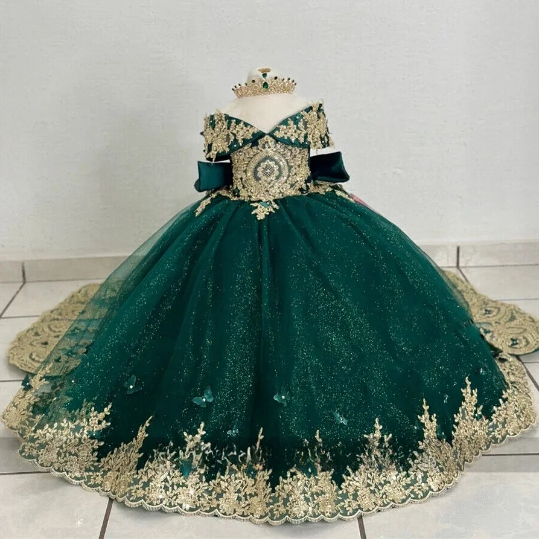 

Customized High Neck Litter Girls Birthday Luxury Ruffles Flower Girl Dresses For Wedding Gowns Baby First Communion Dresses