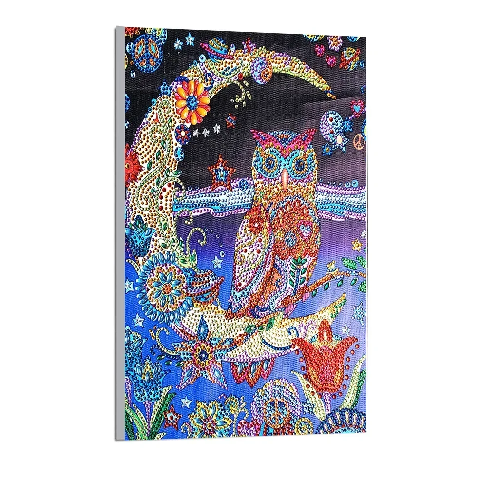 Diamond Mosaic Special Shape Owl on Moon Rhinestones Pictures Diamond Painting Partial Round Diamond Embroidery Animal Kits