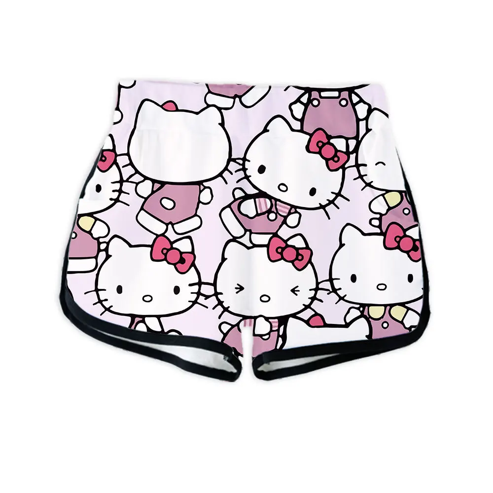 Sanrio Hello Kitty celana pendek digital wanita, bawahan cetakan digital 3D kasual rumah musim panas untuk perempuan