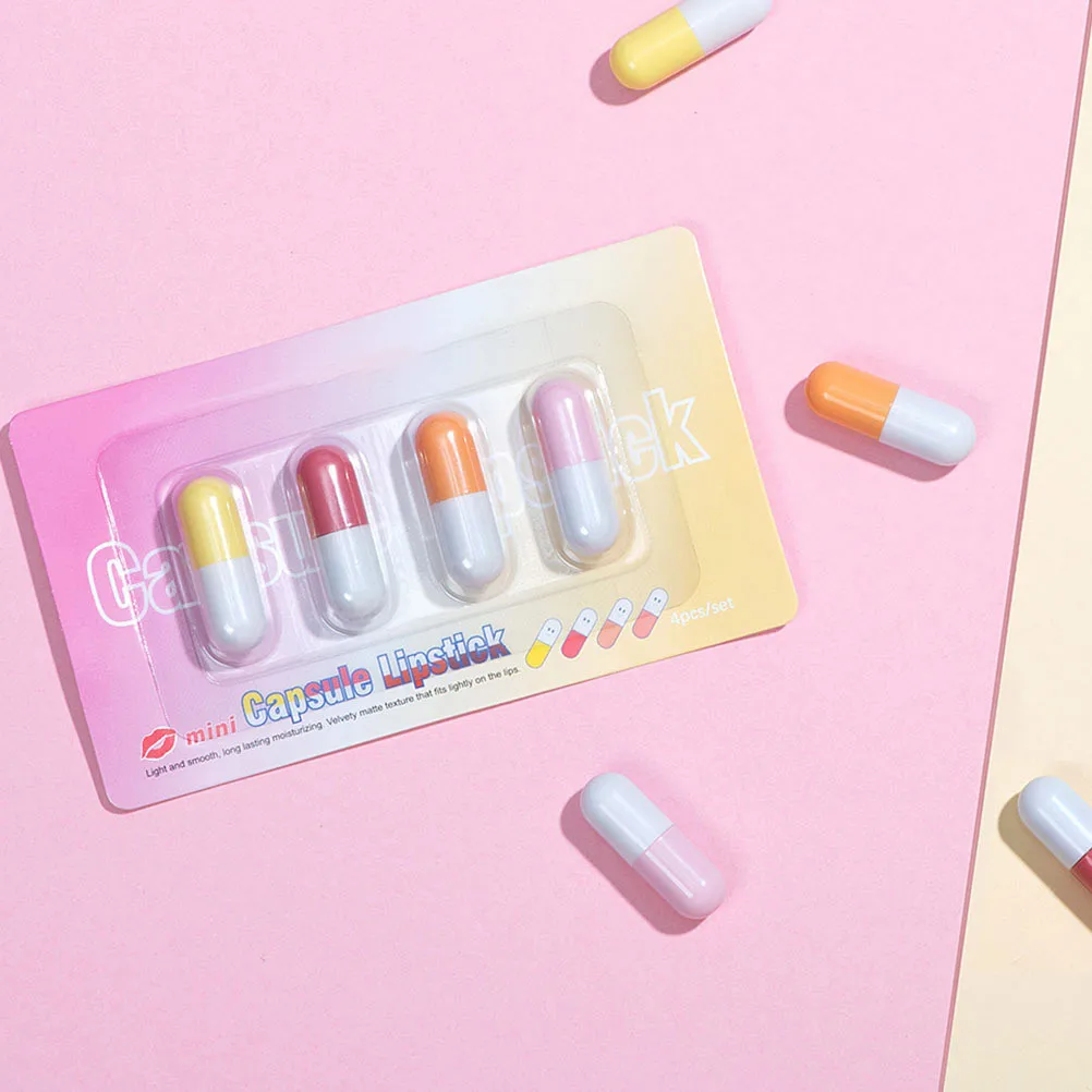 4 Zestawy Matowych Mini Kapsułek z Pomadką Długotrwałe Nawilżające Bezpieczne Pomadki w Kapsułkach z Wosku dla Kobiet Makijaż Powiększający Usta Błyszczyk