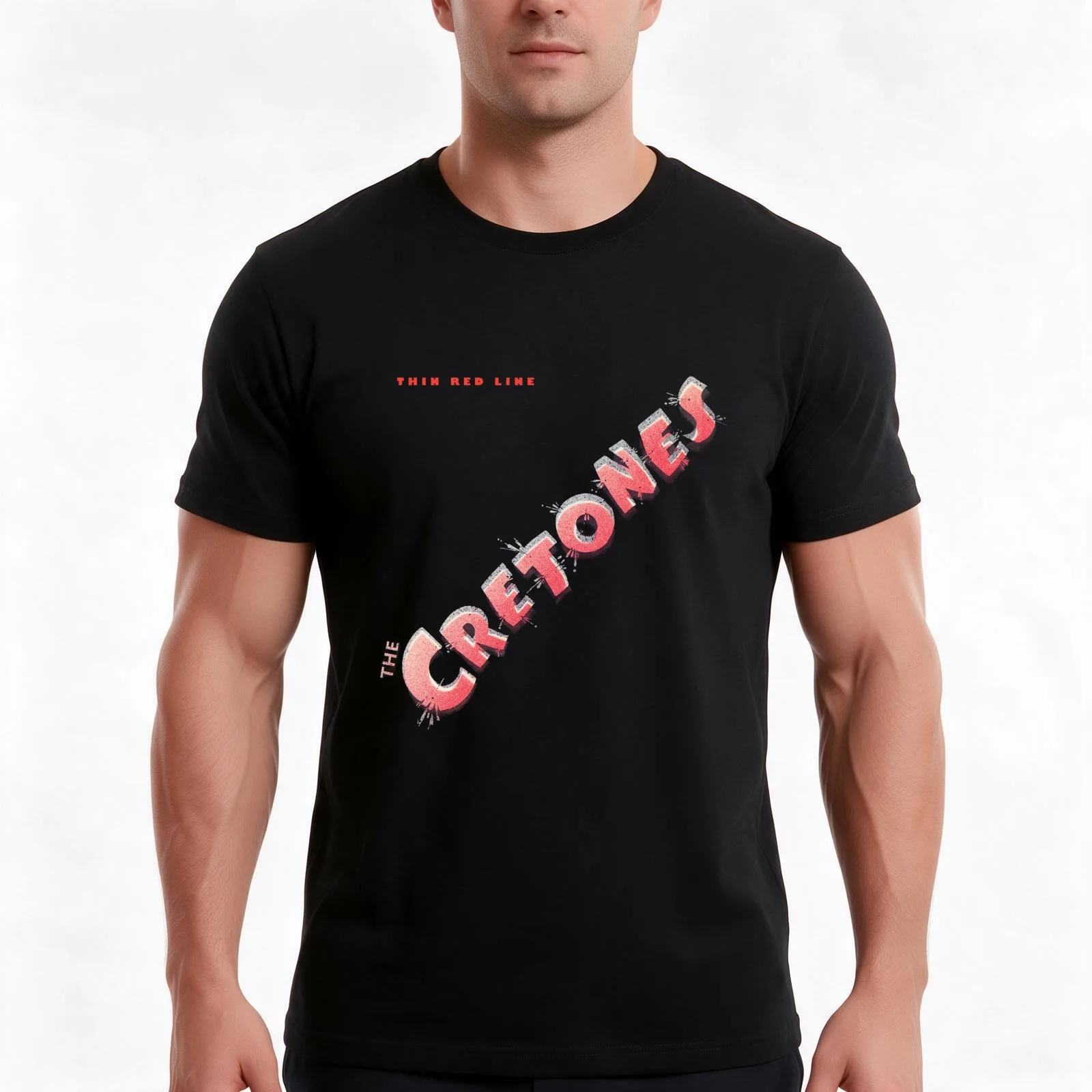 The Cretones - Thin Red Line T-Shirt, Summer Casual Cotton Tee, Oversized Streetwear Tops, Vintage Graphic Print, 100% Cotton