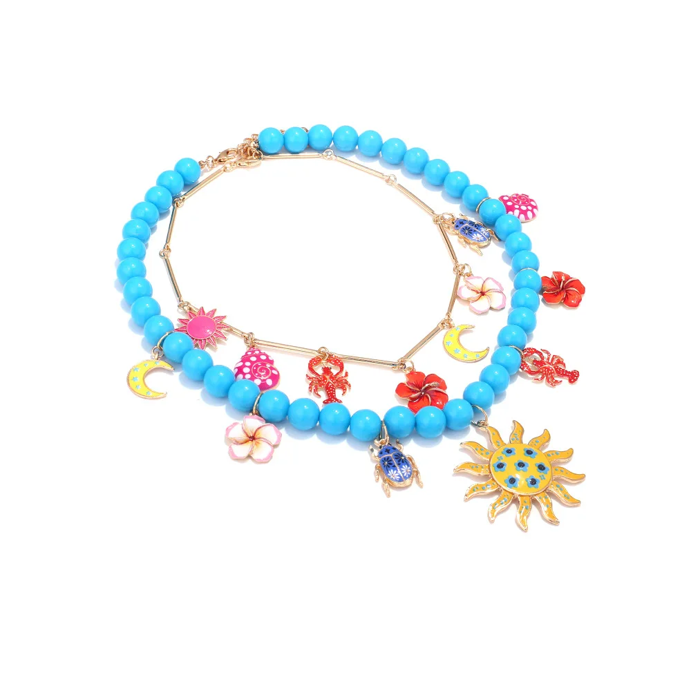 2026 Summer New Handmade Beaded Choker Necklace Sun Flower  Moon Lobster Pendant Necklaces for Women Boho Jewelry Accessories