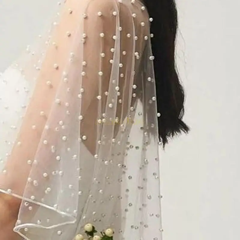 

31BF Female Summer Wedding for Jacket Pearl Beads Embroidery Bridal Sunscreen Shawl Wraps Evening Cape Cover