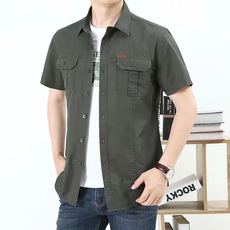 Men's Summer Short Sleeve Shirt Thin Casual Outdoor Workwear Standard Fit Fashion Urban Style Youth Pure Color Top