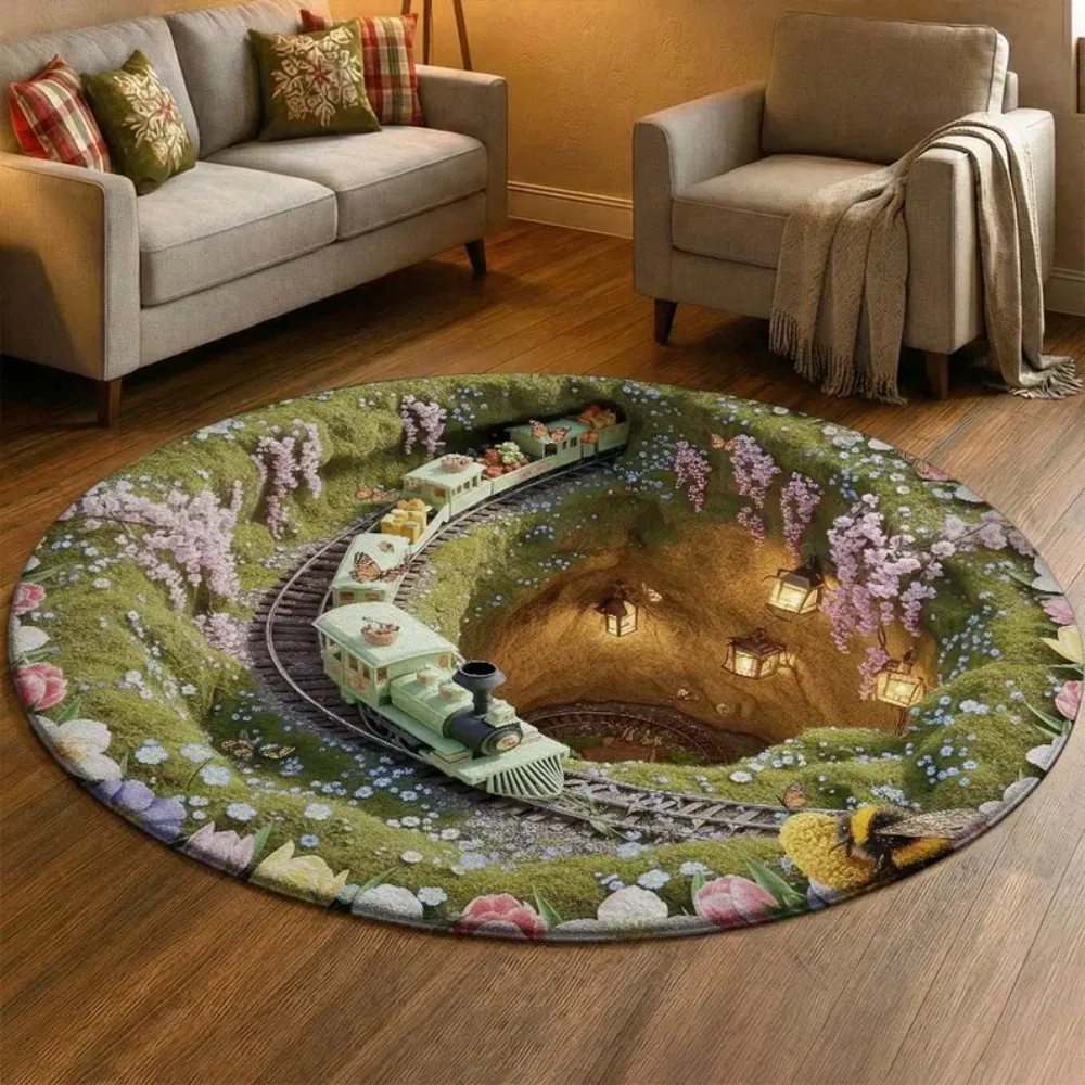 Alfombra de tren encantador, alfombra con patrón secreto de jardín, alfombra de área 3D para sala de estar, dormitorio, decoración del hogar, decoración de la sala de estar