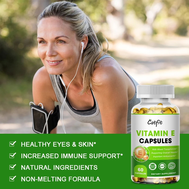 Catfit Vitamin E Capsule Diet Supplement Hair Nail Skin Eyes Immune Digestive Reproductive System Beauty Health Diet Supplement