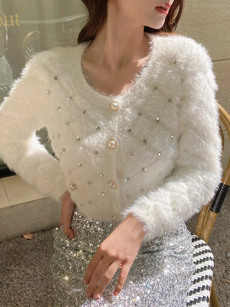 Dabuwawa Knitted Cardigan Sweater Winter Jackets For Women Geometric Diamonds Decoration Crochet T-Shirt Christmas DM1CZK021