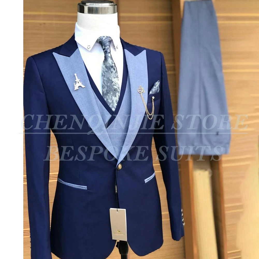 

Роскошные мужские костюмы, формальный однобортный пик с лацканами, приталенный костюм из трех предметов, куртка, брюки, жилет, деловая мужская одежда, костюм Homme