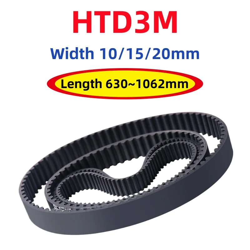HTD3M Timing Belt Length 630~1062mm Black Rubber Closed Loop Belts Width 10/15/20mm 3M Synchronous Belt For 3D Printer Belts