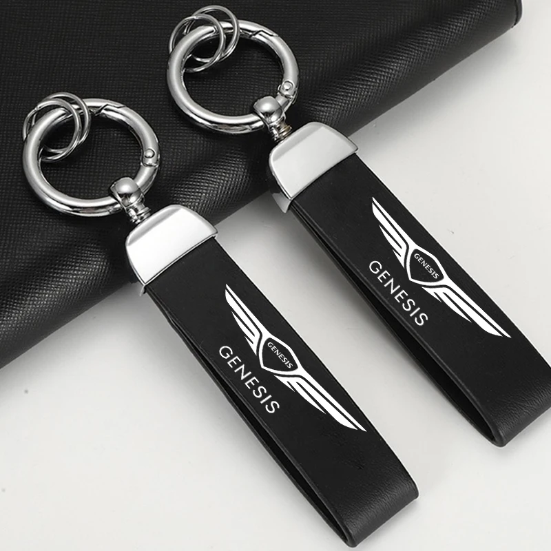 Car Pendant Decorative Key Holder Metal Leather Keychain Key Rings For Genesis G70 G80 G90 GV60 GV70 GV80 EV BH Auto Accessories