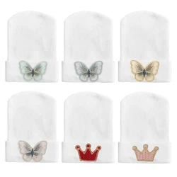 Cute Butterfly Hospital hats for Newborn Baby Boys Girls Soft White Cotton Kint Beanies Hats For Kids Child Baby Props Hat