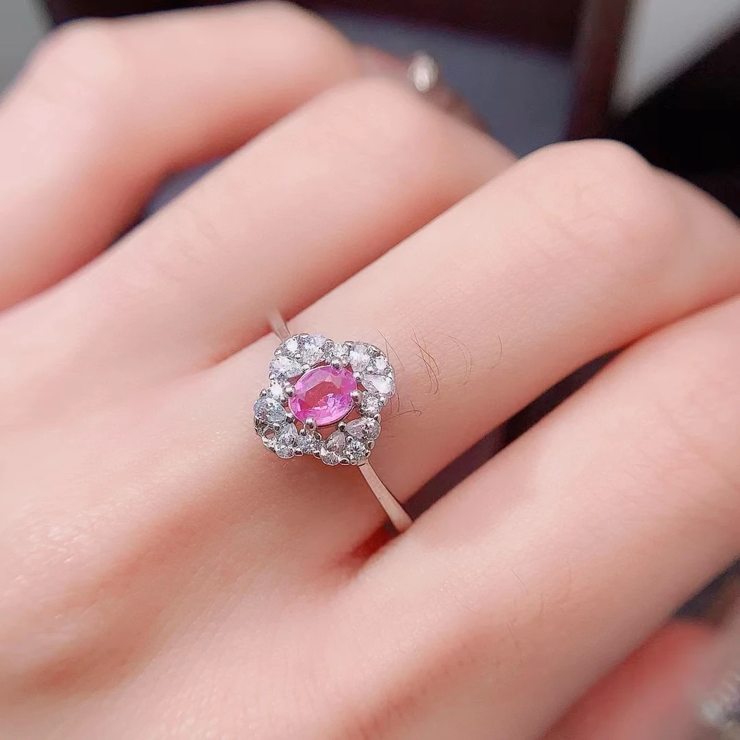 Cute Natural Pink Sapphire Engagement Ring for Woman 4mm*5mm Sapphire Silver Ring for Wedding Keep Shining Gold Plated Jewelry