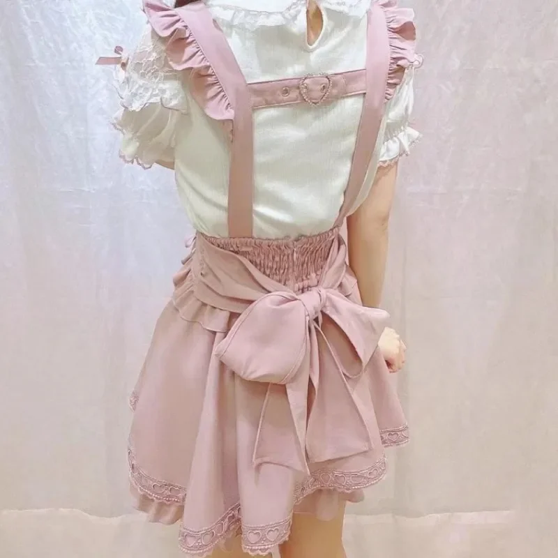 Dolce e carino pizzo a-line mini gonne donna gotico lolita nastro corto bretella gonna scozzese estate 2025 solido kawaii giapponese