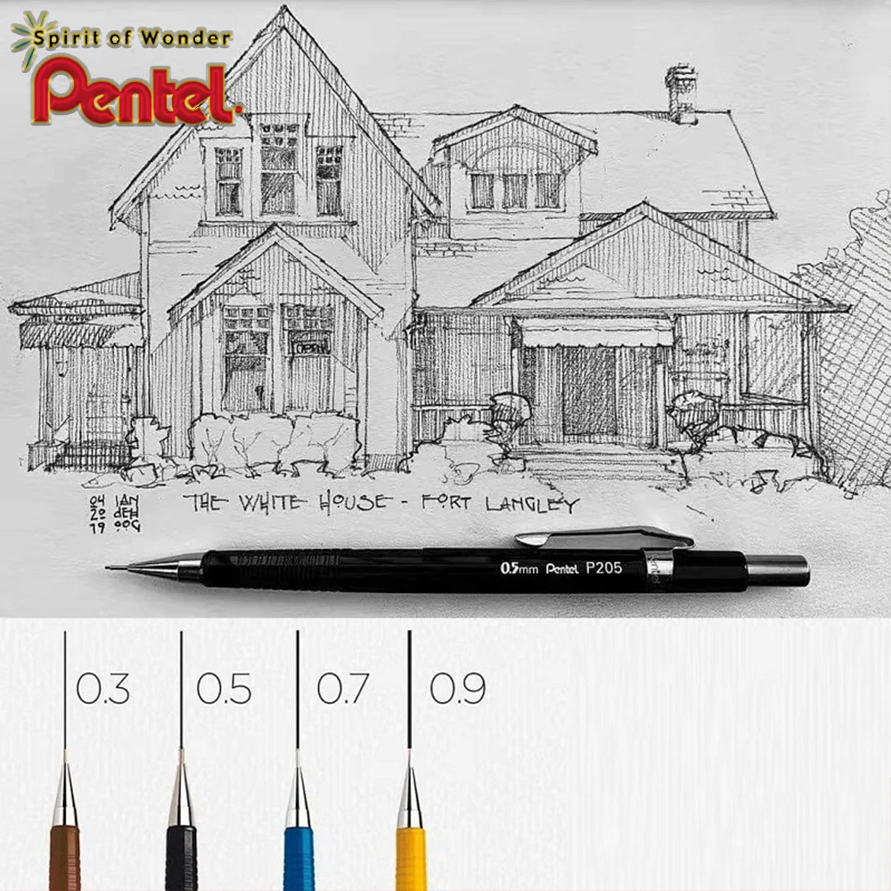 1PC Japan Pentel Mechanical Pencil P200 Series Classic Drawing Painting Writing 0.3/0.5/0.7/0.9mm Supplies School Stationery
