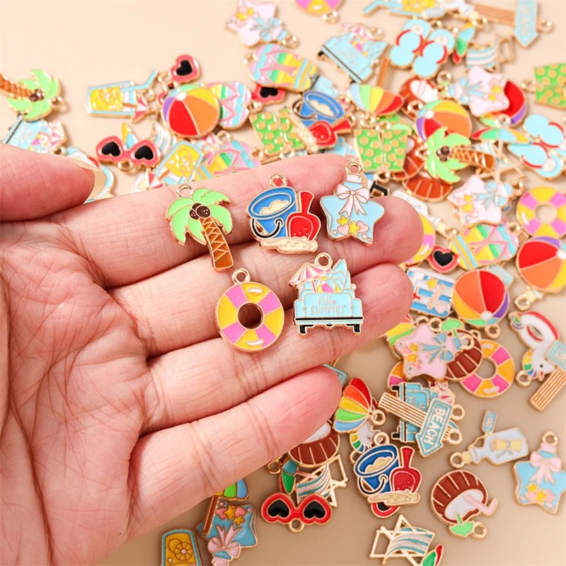 20 Stück Niedliche Emaille-Anhänger mit Sommer- und Strandmotiven für Schmuckherstellung, Ohrringe, Halsketten und DIY-Bastelbedarf – Detail 7