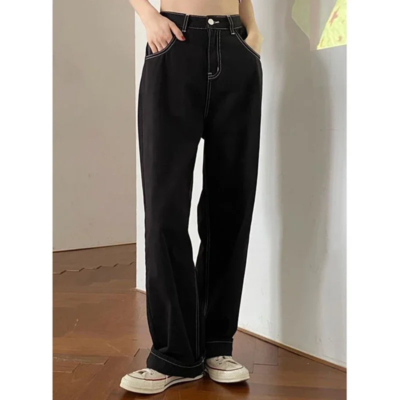 

2025 Women Baggy High Waisted Denim Pants Women Classic Black Straight Leg Jeans Pants Girls New Fashion Casual Jeans Trousers