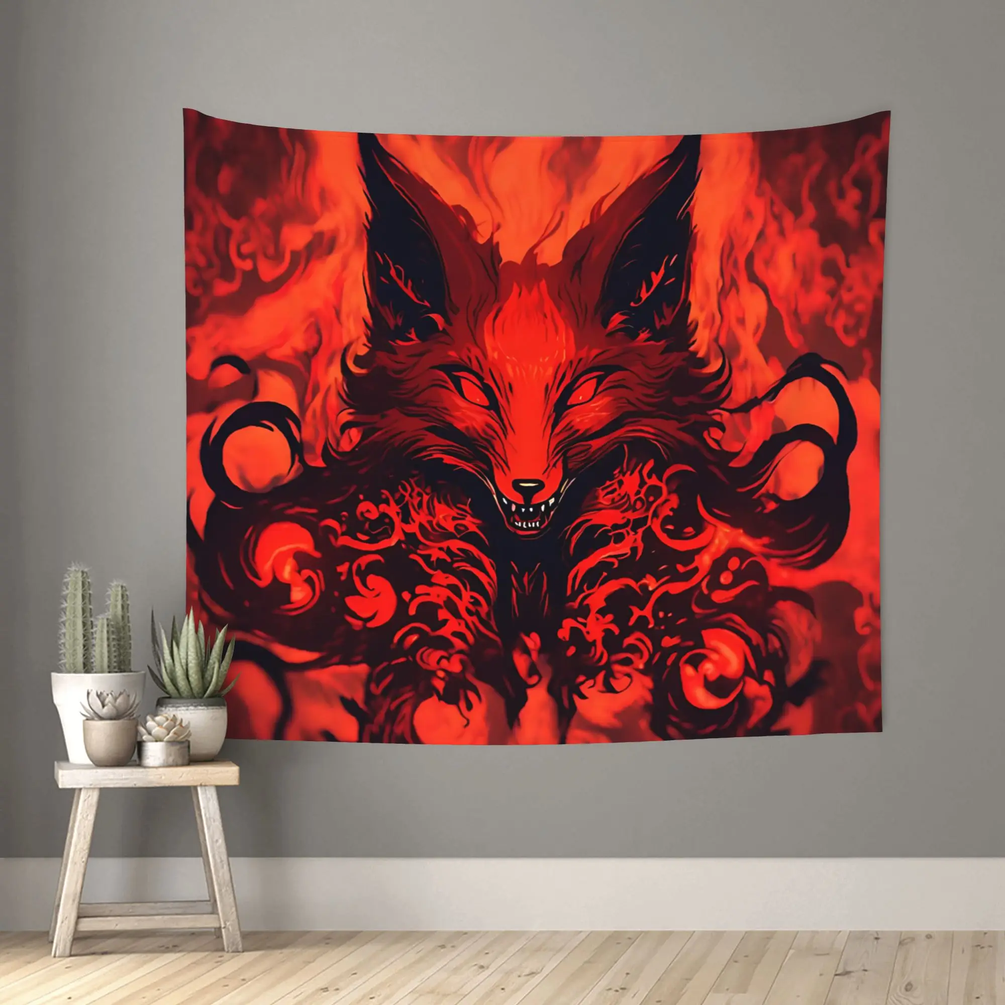 Halloween Print Dark Fox Flame Customized Tapestry Bedroom Decoration  Wall Hanging Blanket Tapestry Cool Stuff For Room