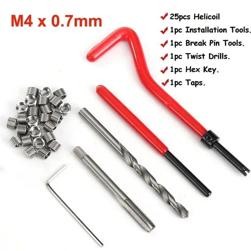 Car Helicoil M4*0.7mm 30 Pcs Stainless Steel Helicoil Pro Coil Drill Tool Car Thread Repair Kit General Puopose Screw Set