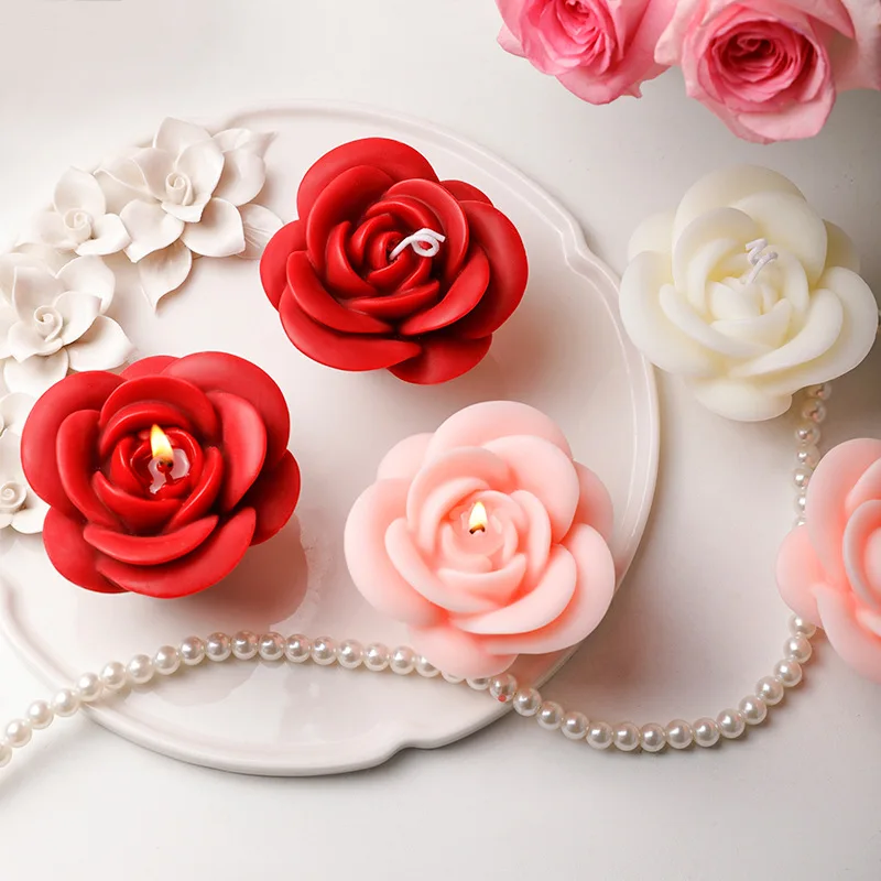 10x7cm Handcrafted Rose-shaped Scented Candles For Desktop Atmosphere Decoration, Realistic Red And Pink Flower Birthday Gifts