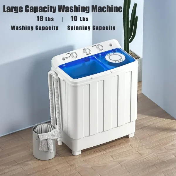 Draagbare Wasmachine, 28lbs Twin Washer Mini Compacte Wasmachine Met Afvoerpomp, Semi-Automatische 18Lbs