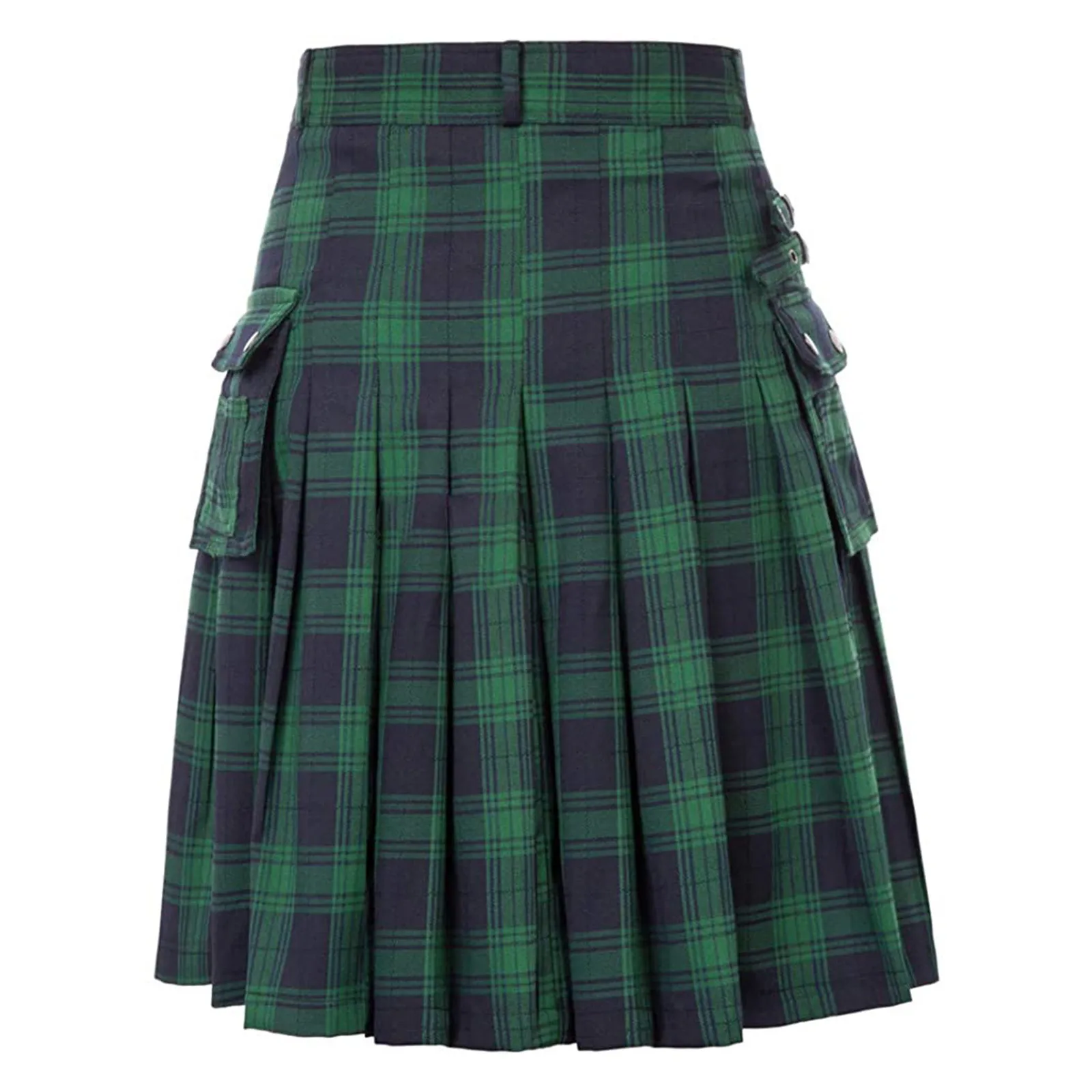 Men's Fashion Scottish Skirts Mens Scottish Traditional Highland Tartan Pleated Kilt Plaid Contrast Color Pocket Pleated Skirt