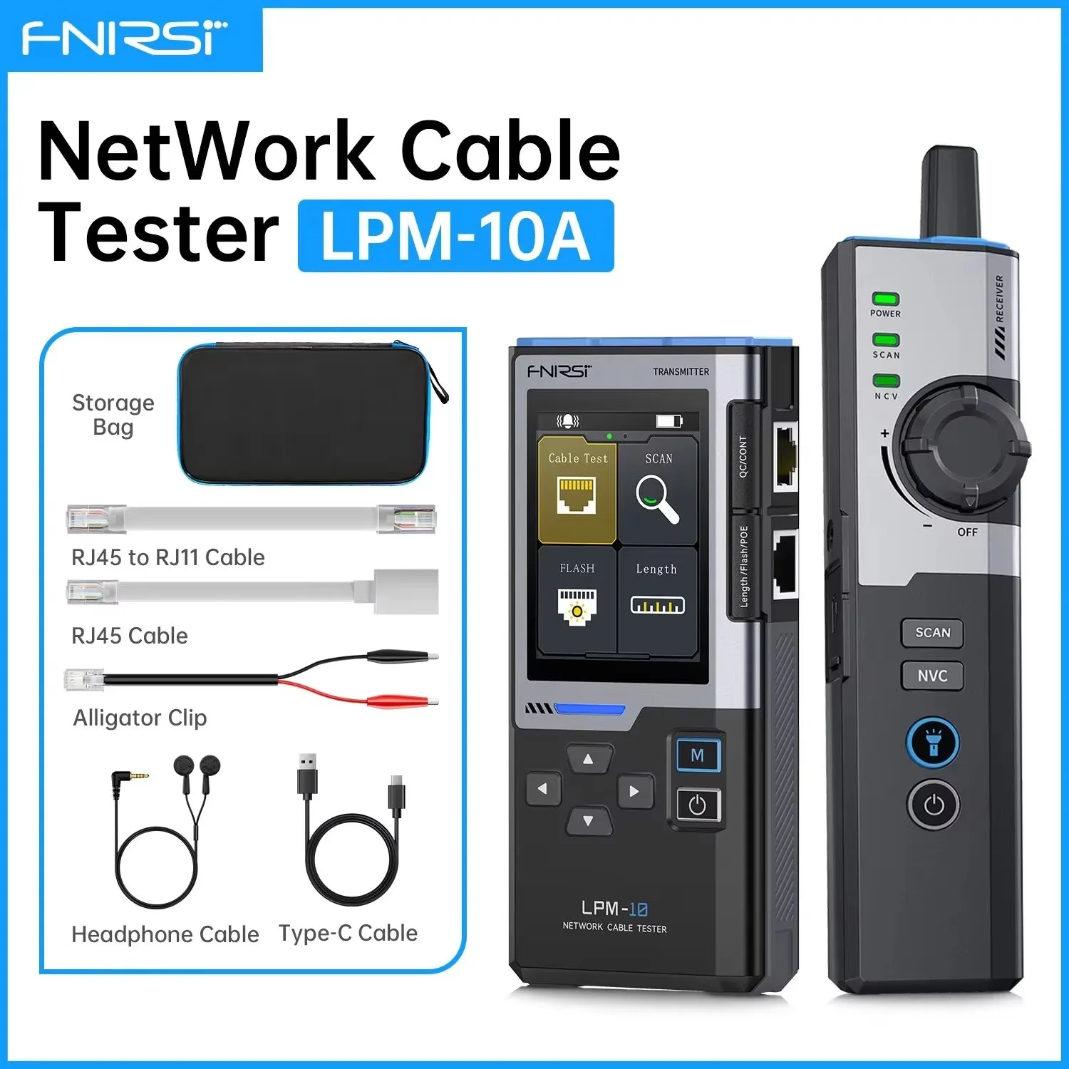 FNIRSI LPM-10A Multifunctional Network Cable Tester RJ45 RJ11 Line Tracker Length Test Flash Port Anti Interference Tool Repair