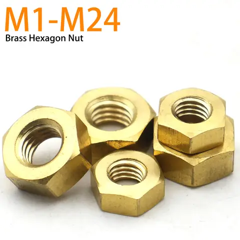 솔리드 브래스 구리 육각 육각형 너트 M1 M1.2 M1.4 M1.6 M2 M2.5 M3 M4 M5 M6 M8 M10 M12 M14 M16 M18 M20-24 50/25/20/10/2/1 개