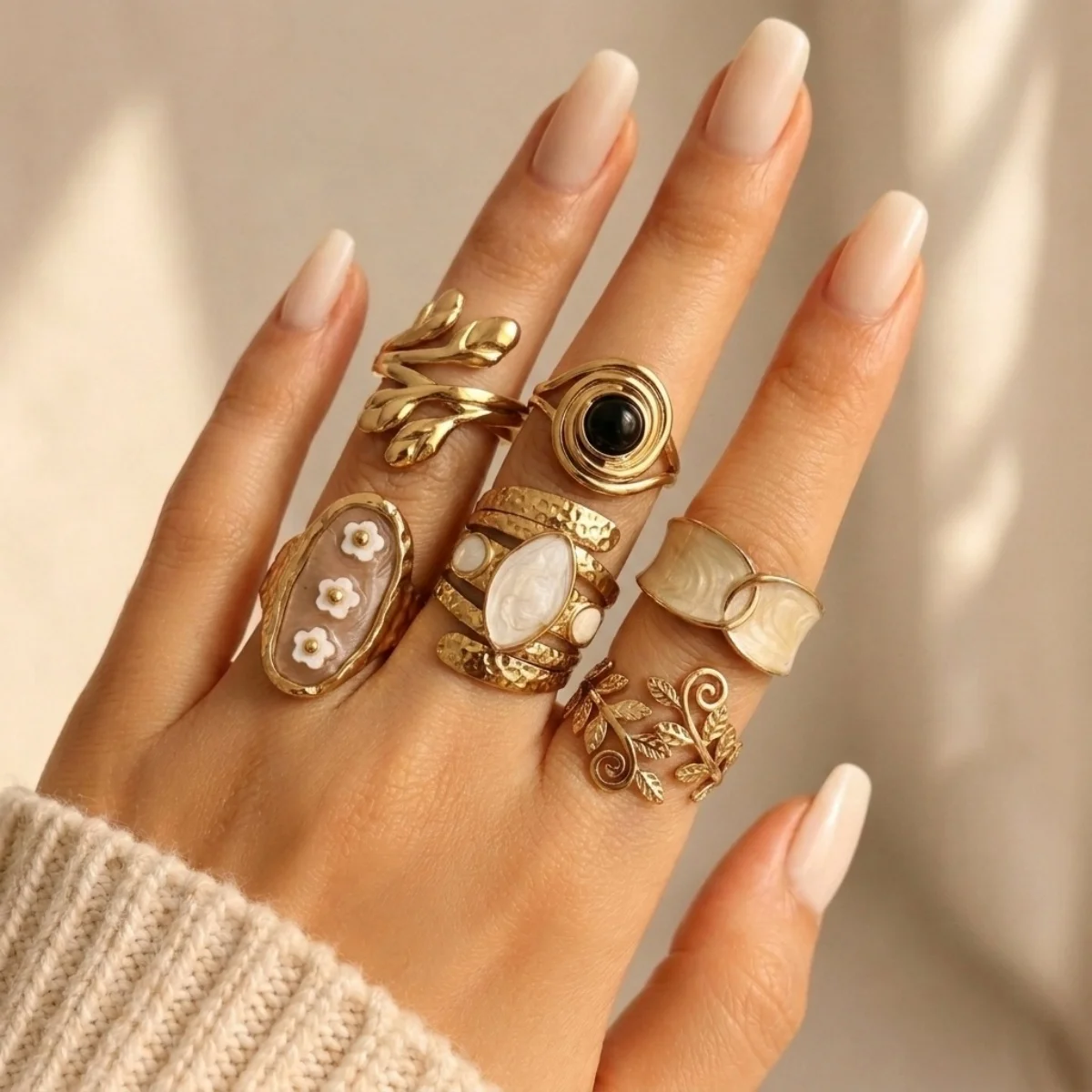 Vintage-Ringe mit Blumen-, Ranken- und Blattmotiven, spiralförmig gewickelt, mit Schlangenmuster, für Damen und Herren, aus Edelstahl, geometrische Ringe, Schmuck. – Detail 10