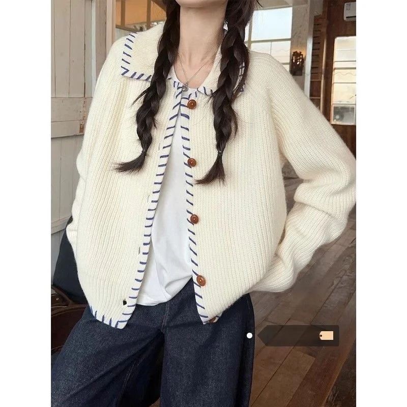 

Женский вязаный кардиган Laid-ba: свободный, стройнящий, с цветными вставками, модный топ для женщин, осенняя новинка...