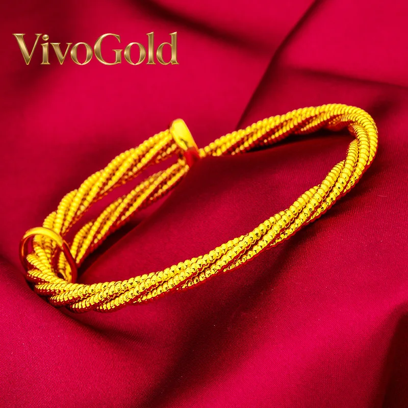 

VivoGold VivoGold Thick Twisted Bangle for Women, 24K Gold, AU999 | Solid twisted band with adjustable opening, durable for adve