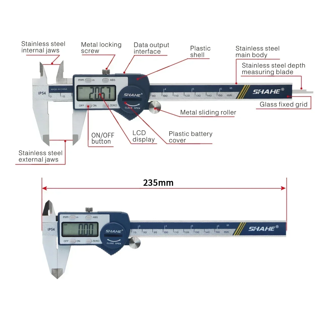 SHAHE 150 mm 0.01 mm Digital Vernier Caliper With Large Display Electronic Caliper Stainless Steel Caliper Measuring Tools