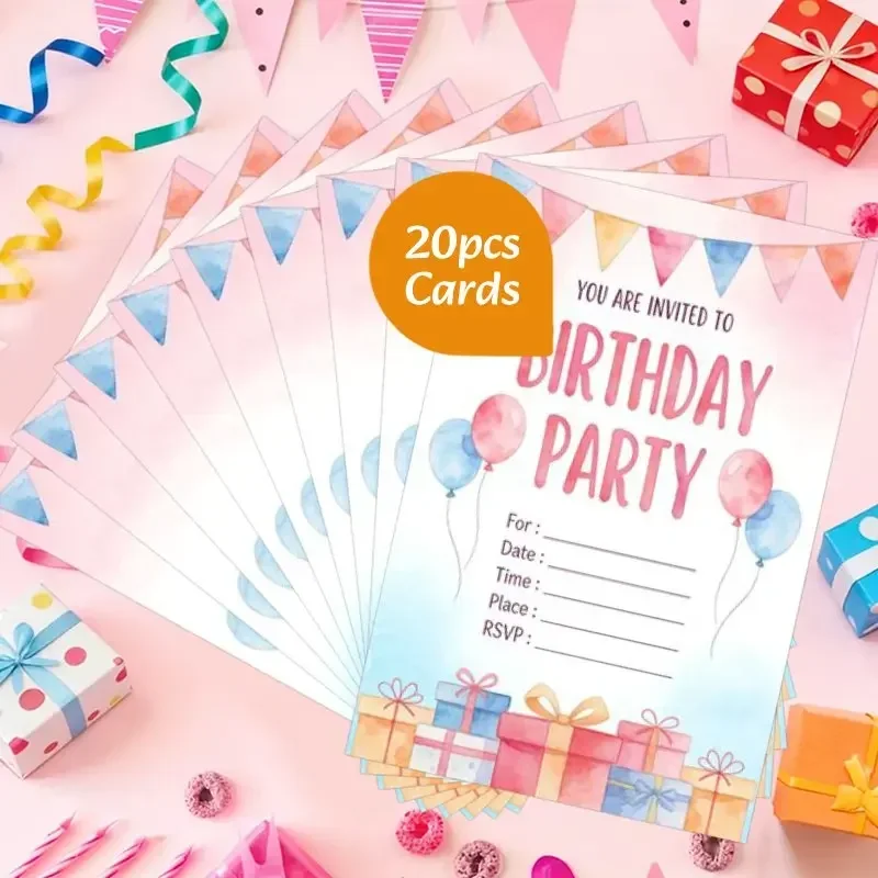 20pcs Birthday Party Invitation Cards, Perfect for Gathering with Friends and Classmates, Decorating and Party Invitation Cards