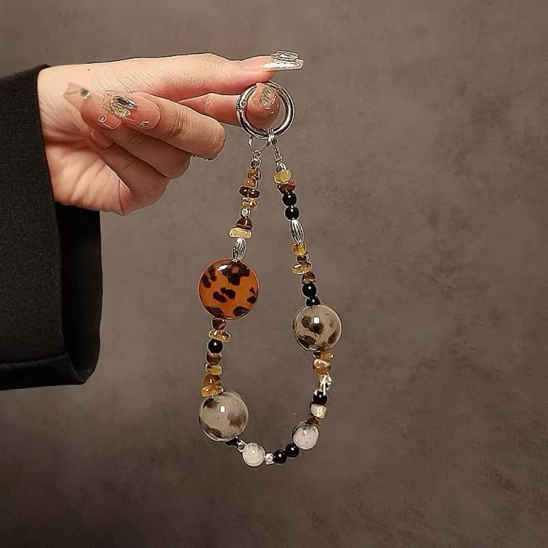 

Amber Ins Mobile Phone Lanyard Beaded Mobile Phone Chain Chain Retro Ccd Camera Leopard Print Pendant
