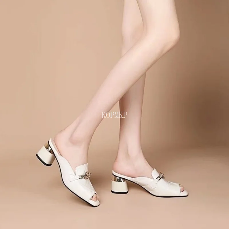 Fashion Brand Rome Women Sandal Peep Toe Ankle Strap Square Heel Slippers Ladies Elegant Slides Shoes Sandália Salto Quadrado