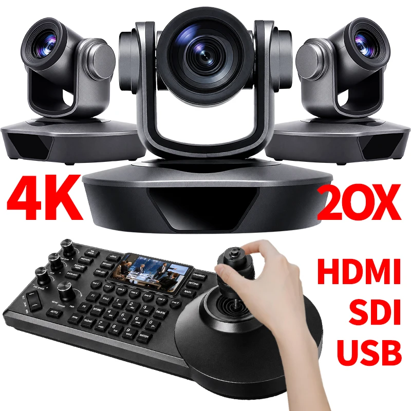 Professional 4K PTZ Camera 20X AI Tracking Live Streaming Church Kit with Controller HDMI SDI USB NDI Supports 1-8 Units