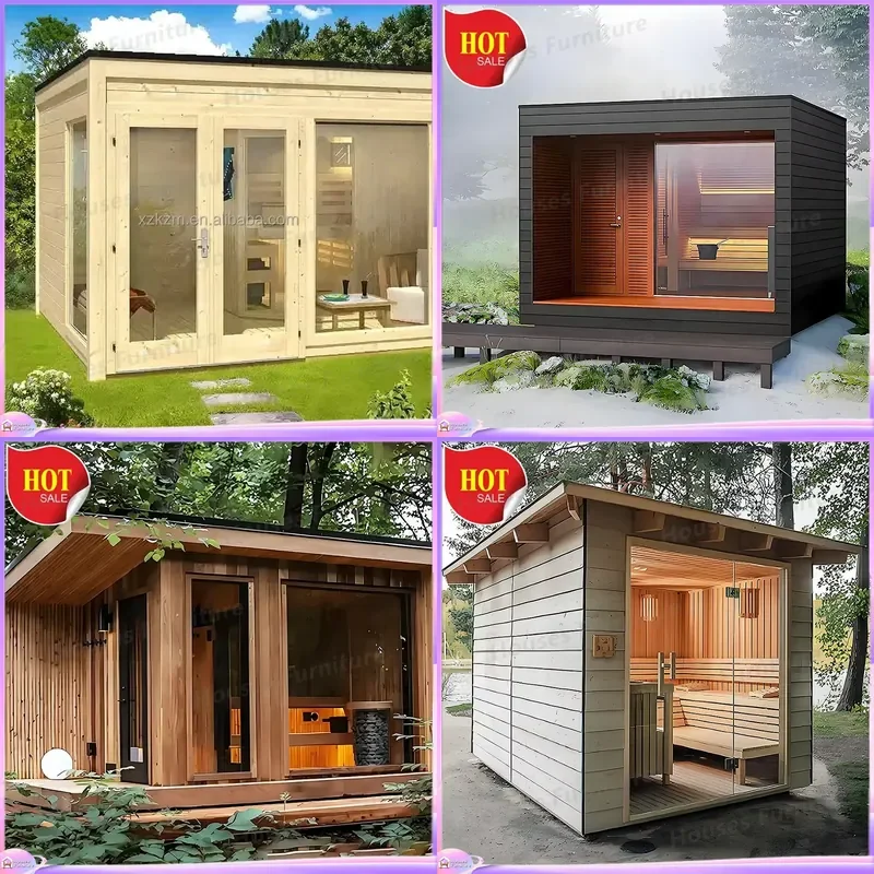 Outdoor Deluxe Bathroom Shower Room with Sauna Combination Steam Cabin Enclosure Glass Door Home Spa Bath Tub Kit Waterproof