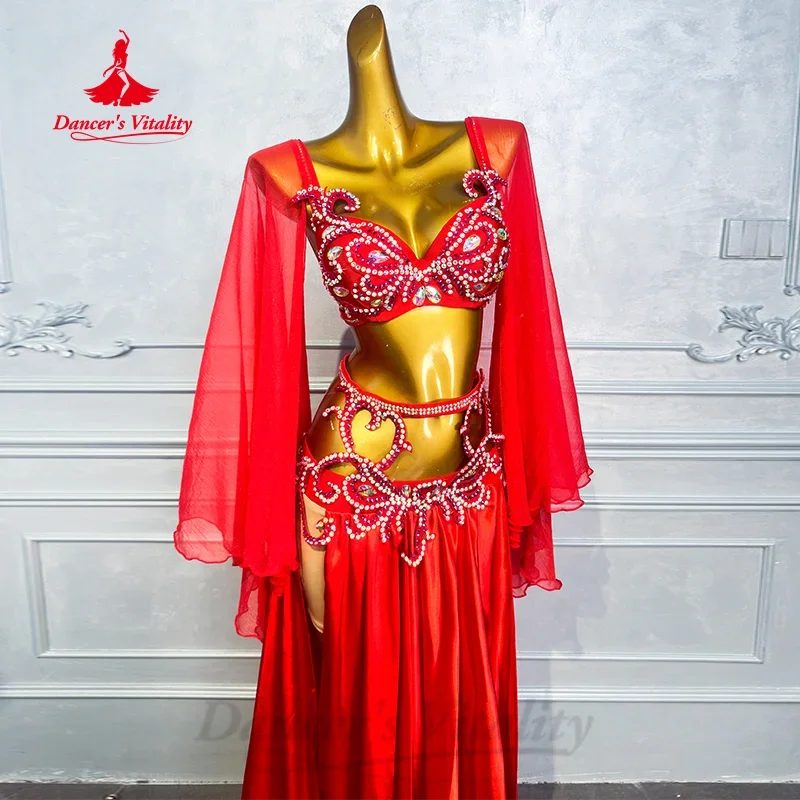 Костюм для танца живота для женщин, индивидуальный атласный комплект с камнями AB для взрослых, костюмы для восточных танцев, профессиональные костюмы для выступлений