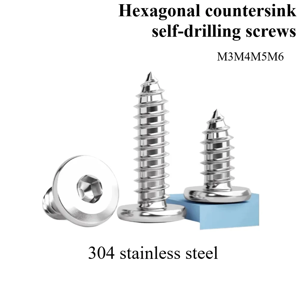 

304 stainless steel chamfered inner hexagonal self-tapping screws, large flat head round head furniture screws M3M4M5M6