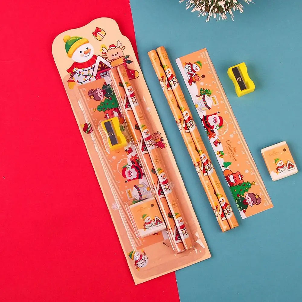 Sharpener Educational Girl Boy Ruler Standard Pencil Christmas Stationery Set Children's Stationery Gifts Gift Box Writing Tool