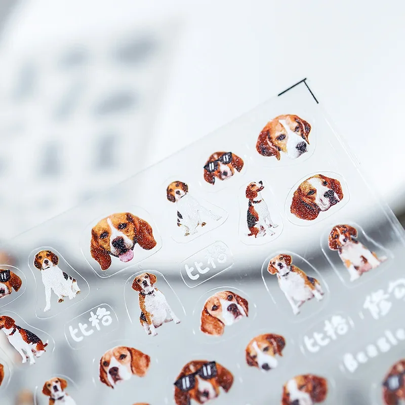 Cute Beagle Dog 5D Soft Reliefs Self Adhesive Nail Art Decorations Sticker Delicate Lovely Cartoon 3D Nail Decals DIY Wholesale