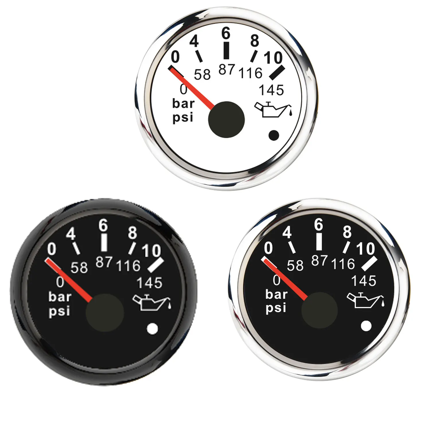 

0-10Bar 145PSI Oil Pressure Gauge with Flashing Alarm Red LED Pointer 52mm Oil Press Meter for Marine Boat Yacht Car Waterproof