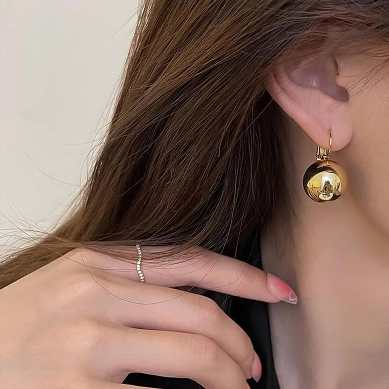 Vintage Big Round Ball Pendant Earrings Women's Concise Daily Earrings Fashion Jewelry Wedding Birthday Accessories Perfect Gift