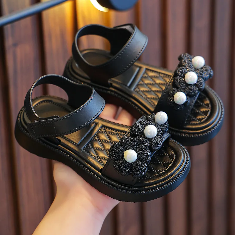 New Summer Girl Children Sandals Child Casual Shoes Kid Girl shoe Beach Shoes Pearl flowers Soft Bottom Non-slip Sports Sandals